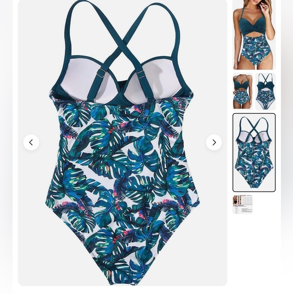 Women's V Neck One Piece Navy Green Swimsuit Monokini NWOT Size M - Picture 2 of 3